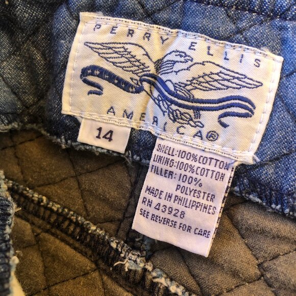 Perry Ellis Vintage 80's Blue Denim Skirt QUILTED - Picture 6 of 15